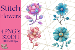 Mended Glitter Flower Clipart, Stitched Flower PNG Product Image 1