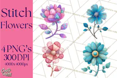 Mended Glitter Flower Clipart, Stitched Flower PNG Product Image 1