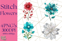 Mended Glitter Flower Clipart, Stitched Flower PNG Product Image 1