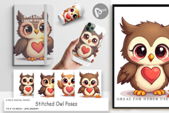 Stitched Owl Poses Digital Paper Product Image 1