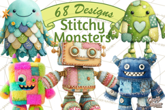 Cute Halloween Monster Clipart PNG, Patchwork Monsters Png Product Image 1
