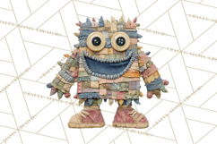 Cute Halloween Monster Clipart PNG, Patchwork Monsters Png Product Image 4