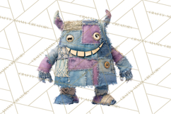 Cute Halloween Monster Clipart PNG, Patchwork Monsters Png Product Image 2