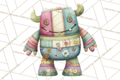 Cute Halloween Monster Clipart PNG, Patchwork Monsters Png Product Image 5