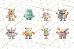 Cute Halloween Monster Clipart PNG, Patchwork Monsters Png Product Image 3