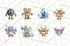 Cute Halloween Monster Clipart PNG, Patchwork Monsters Png Product Image 4