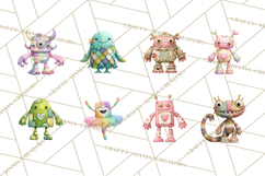 Cute Halloween Monster Clipart PNG, Patchwork Monsters Png Product Image 5
