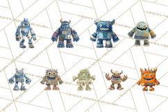 Cute Halloween Monster Clipart PNG, Patchwork Monsters Png Product Image 7