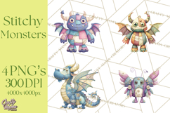 Cute Halloween Monster Clipart PNG, Patchwork Monsters Png Product Image 1