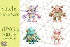 Cute Halloween Monster Clipart PNG, Patchwork Monsters Png Product Image 1