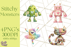 Cute Halloween Monster Clipart PNG, Patchwork Monsters Png Product Image 1