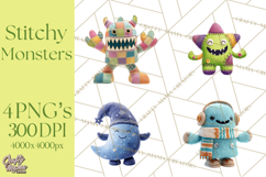 Cute Halloween Monster Clipart PNG, Patchwork Monsters Png Product Image 1