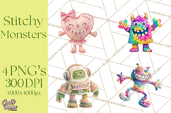 Cute Halloween Monster Clipart PNG, Patchwork Monsters Png Product Image 1