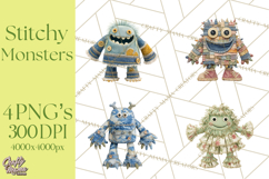 Cute Halloween Monster Clipart PNG, Patchwork Monsters Png Product Image 1
