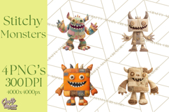 Cute Halloween Monster Clipart PNG, Patchwork Monsters Png Product Image 1
