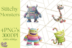 Cute Halloween Monster Clipart PNG, Patchwork Monsters Png Product Image 1