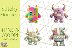 Cute Halloween Monster Clipart PNG, Patchwork Monsters Png Product Image 1