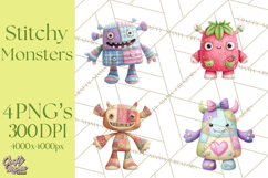 Cute Halloween Monster Clipart PNG, Patchwork Monsters Png Product Image 1