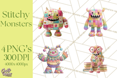 Cute Halloween Monster Clipart PNG, Patchwork Monsters Png Product Image 1