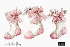 Coquette Christmas Stocking Clipart | Pink Christmas PNG Product Image 1