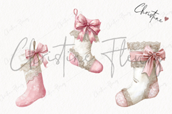Coquette Christmas Stocking Clipart | Pink Christmas PNG Product Image 3