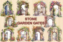 Watercolor Stone Garden Gates Clipart, Sublimation Scrapbook Product Image 2