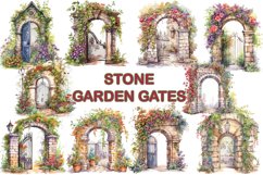 Watercolor Stone Garden Gates Clipart, Sublimation Scrapbook Product Image 1