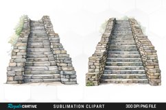 Watercolor Stone Stairs Design Clipart Product Image 1