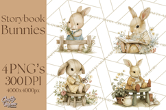 Vintage Spring Bunny Clipart, Whimsical Bunny Gardening Product Image 1