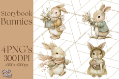 Vintage Spring Bunny Clipart, Whimsical Bunny Gardening Product Image 1