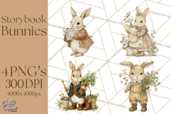Vintage Spring Bunny Clipart, Whimsical Bunny Gardening Product Image 1