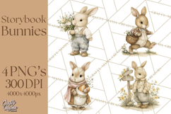 Vintage Spring Bunny Clipart, Whimsical Bunny Gardening Product Image 1