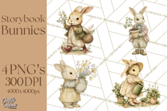 Vintage Spring Bunny Clipart, Whimsical Bunny Gardening Product Image 1