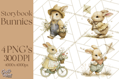Vintage Spring Bunny Clipart, Whimsical Bunny Gardening Product Image 1