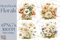Vintage Spring Florals Clipart, Cottagecore Flower Png Product Image 1