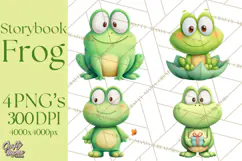 Frog Storybook Clipart, Cute Cartoon Frog Illustrations Png Product Image 1