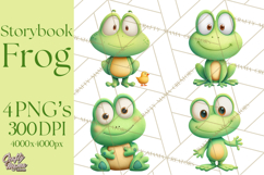 Frog Storybook Clipart, Cute Cartoon Frog Illustrations Png Product Image 1