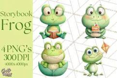 Frog Storybook Clipart, Cute Cartoon Frog Illustrations Png Product Image 1