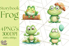 Frog Storybook Clipart, Cute Cartoon Frog Illustrations Png Product Image 1