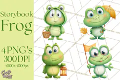 Frog Storybook Clipart, Cute Cartoon Frog Illustrations Png Product Image 1