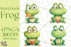 Frog Storybook Clipart, Cute Cartoon Frog Illustrations Png Product Image 1