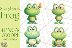 Frog Storybook Clipart, Cute Cartoon Frog Illustrations Png Product Image 1