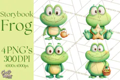 Frog Storybook Clipart, Cute Cartoon Frog Illustrations Png Product Image 1