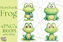 Frog Storybook Clipart, Cute Cartoon Frog Illustrations Png Product Image 1