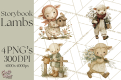 Vintage Spring Lamb Clipart, Whimsical Lamb Gardening Product Image 1