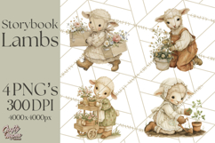 Vintage Spring Lamb Clipart, Whimsical Lamb Gardening Product Image 1