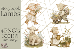 Vintage Spring Lamb Clipart, Whimsical Lamb Gardening Product Image 1