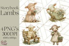 Vintage Spring Lamb Clipart, Whimsical Lamb Gardening Product Image 1