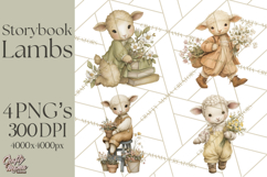 Vintage Spring Lamb Clipart, Whimsical Lamb Gardening Product Image 1