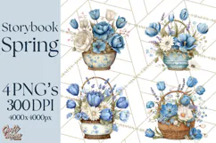 French Vintage Spring Clipart PNG, Pastel Bunny & Floral Art Product Image 1